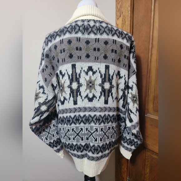 Vintage 80s Clipper Mis Aztec Sweater Jacket The Dude Full Zip Turtleneck USA XL - Picture 3 of 8